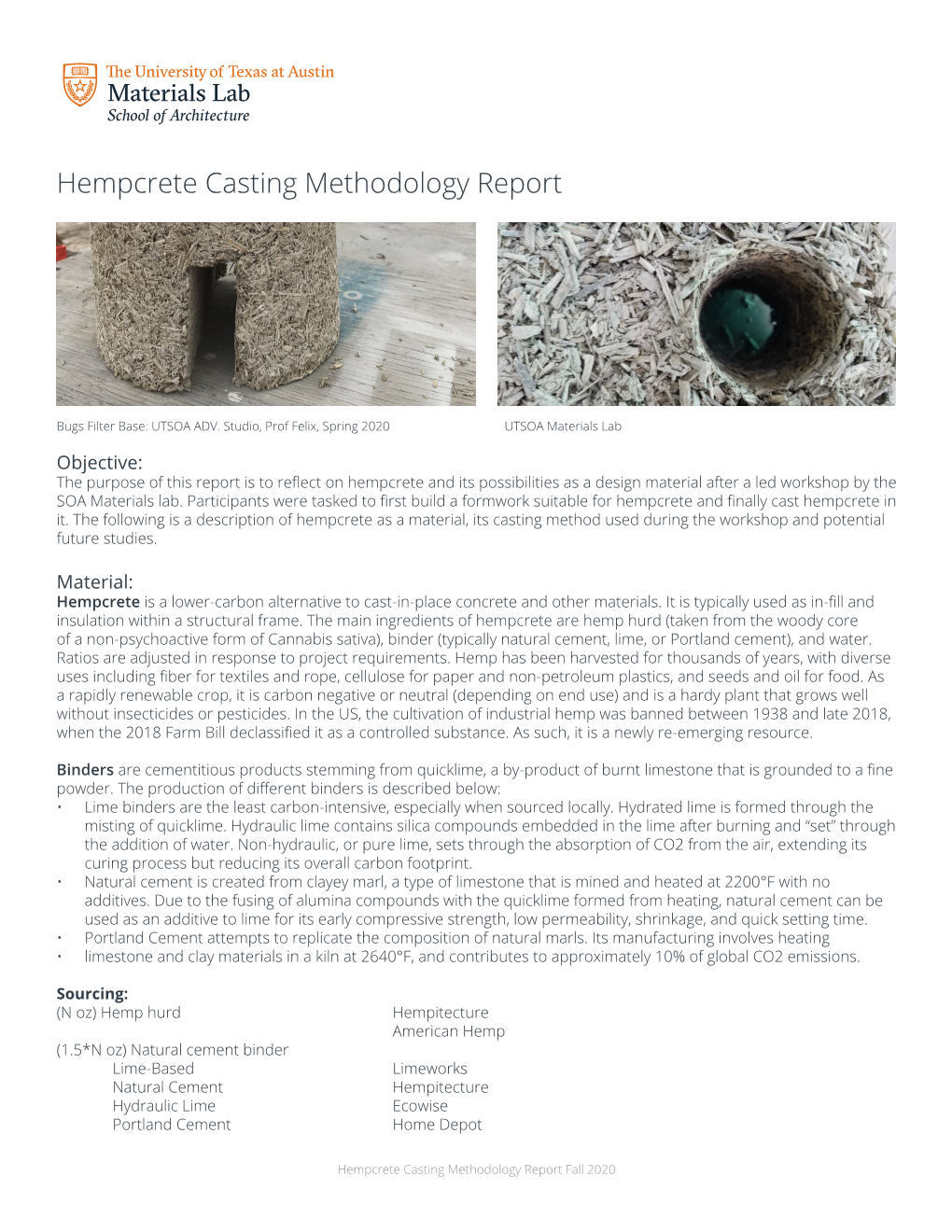 Hempcrete Casting Methodology Report