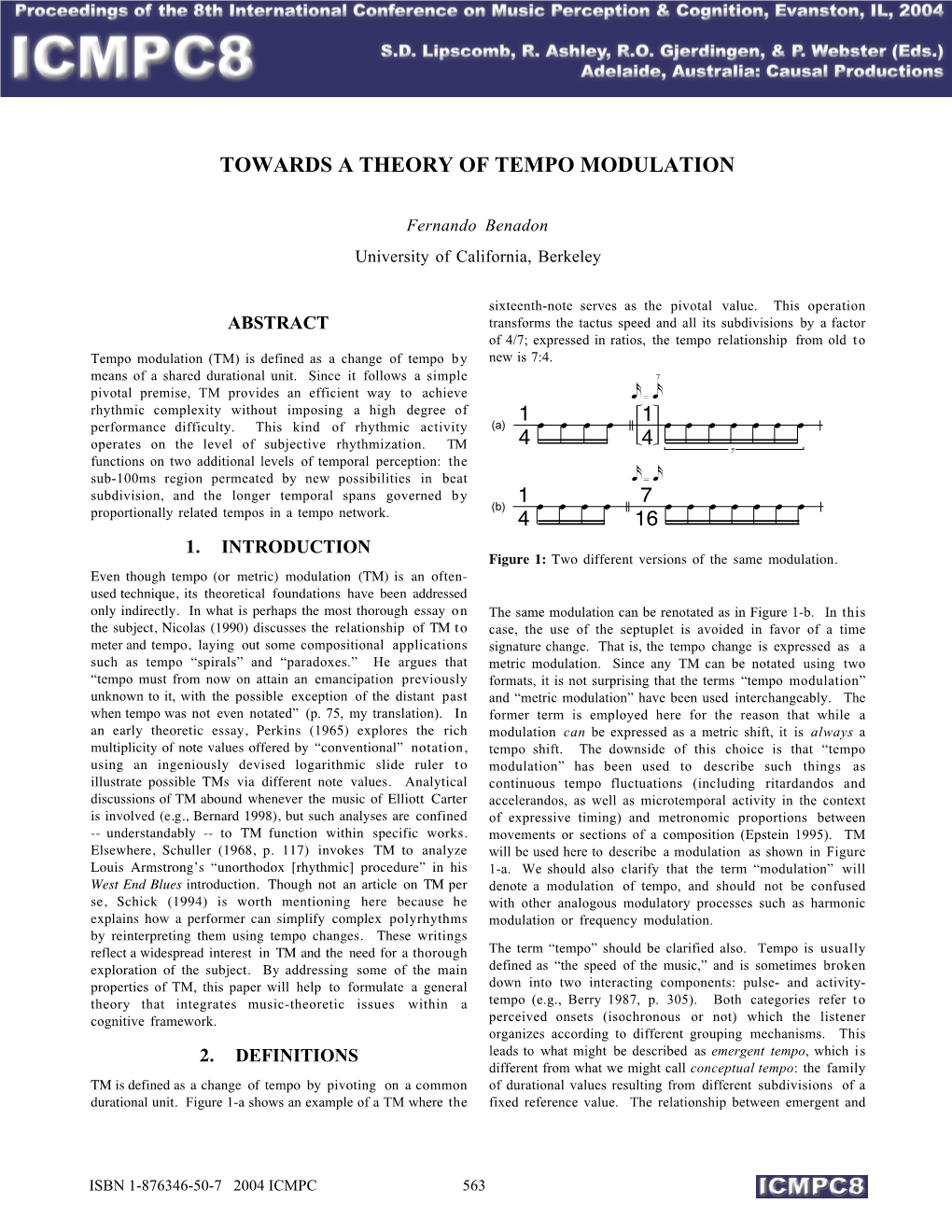Towards a Theory of Tempo Modulation