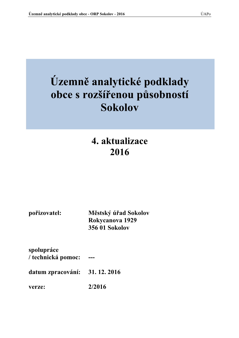 Územně Analytické Podklady Obce S Rozšířenou Působností Sokolov