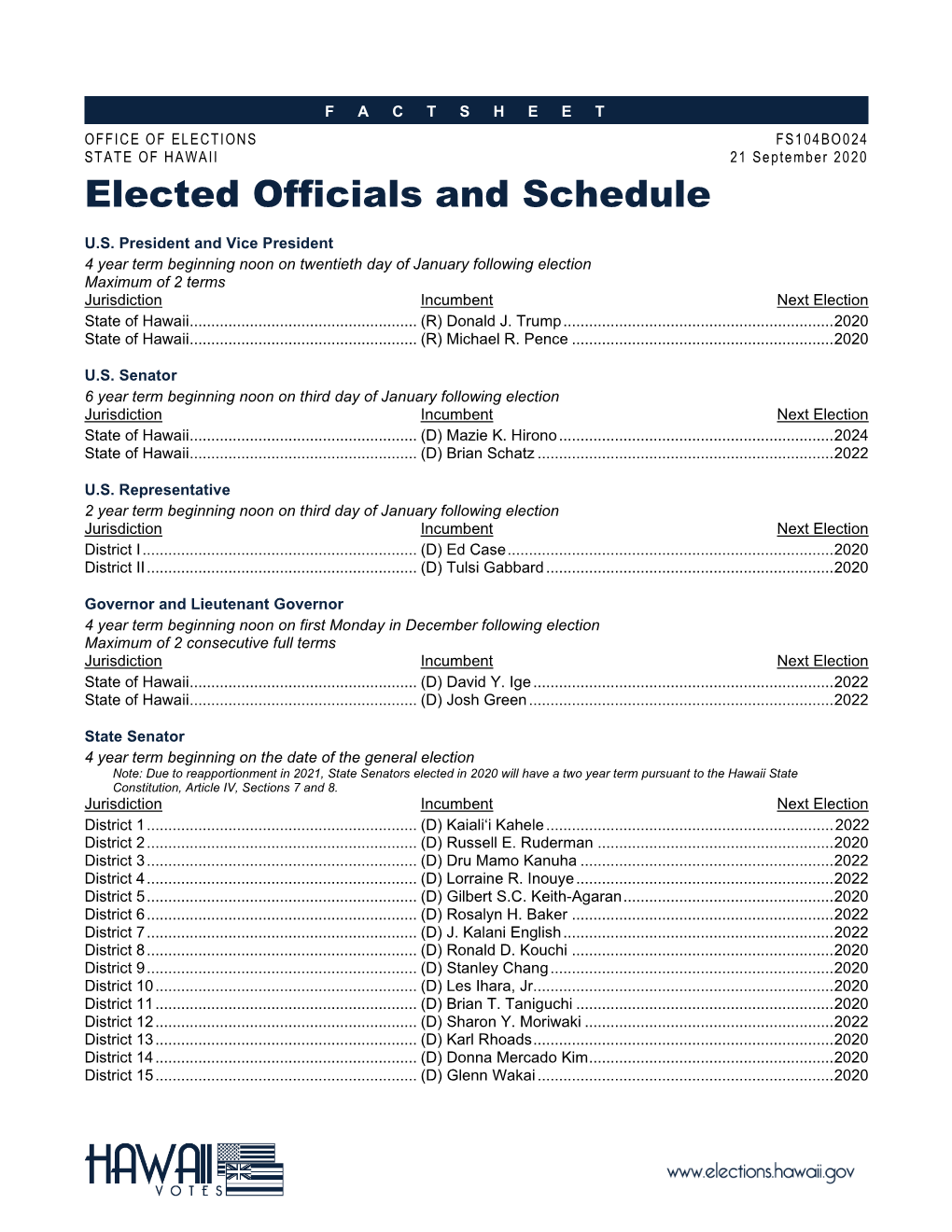 Elected Officials and Schedule