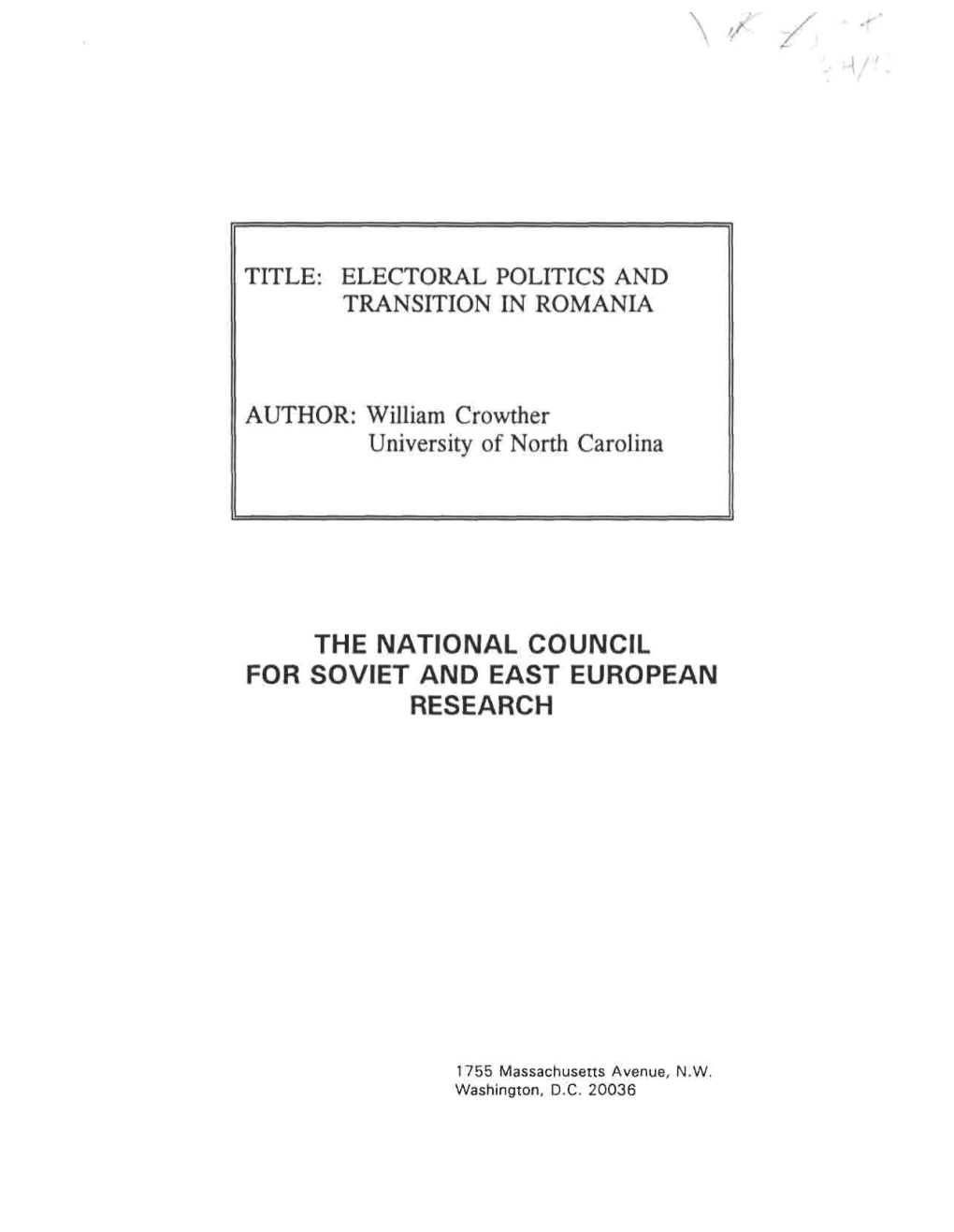 Electoral Politics and Transition in Romania