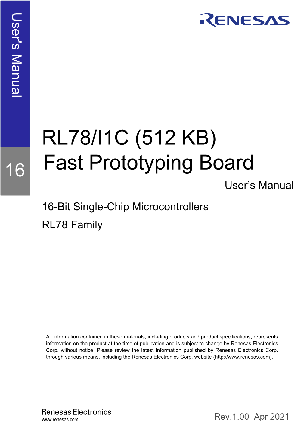 RL78/I1C (512 KB) Fast Prototyping Board User's Manual