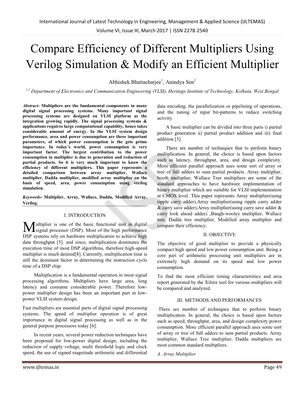 Compare Efficiency of Different Multipliers Using Verilog Simulation & Modify an Efficient Multiplier