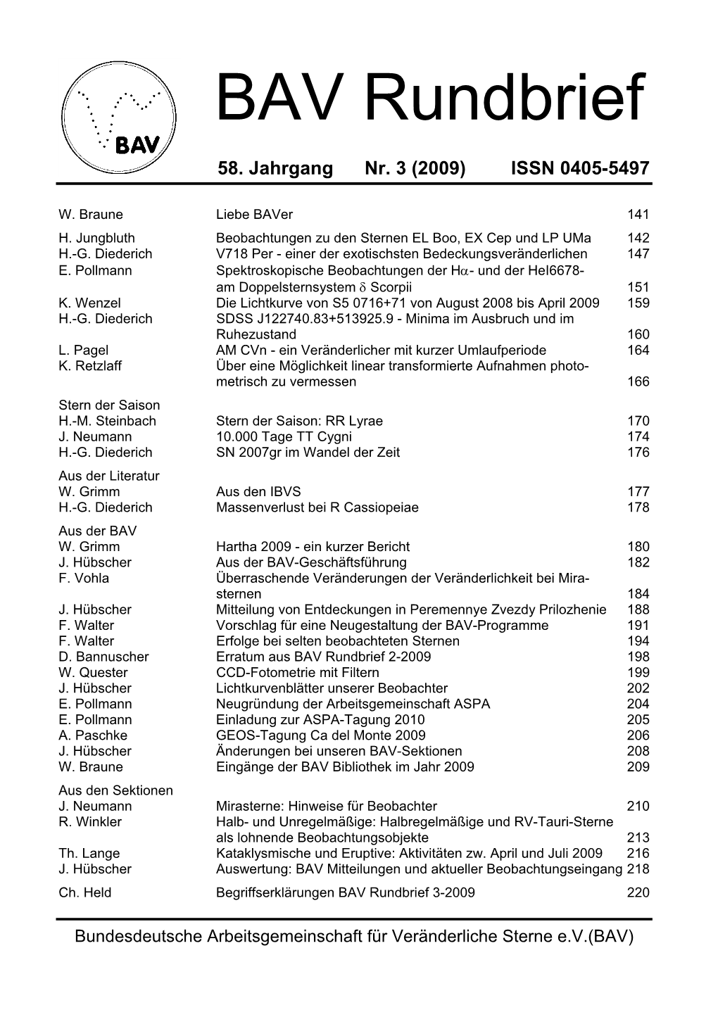 BAV Rundbrief Nr. 3 (2009)