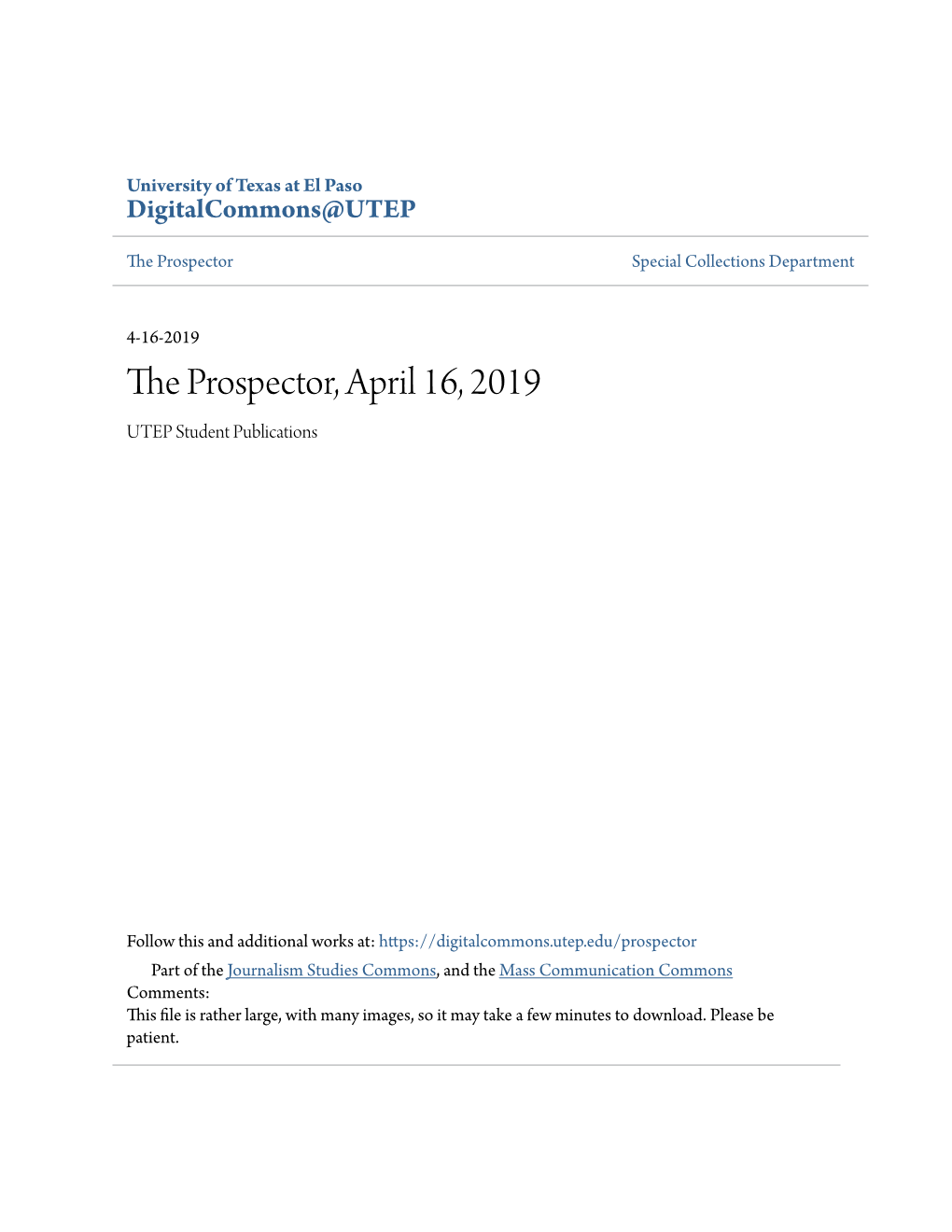 The Prospector, April 16, 2019