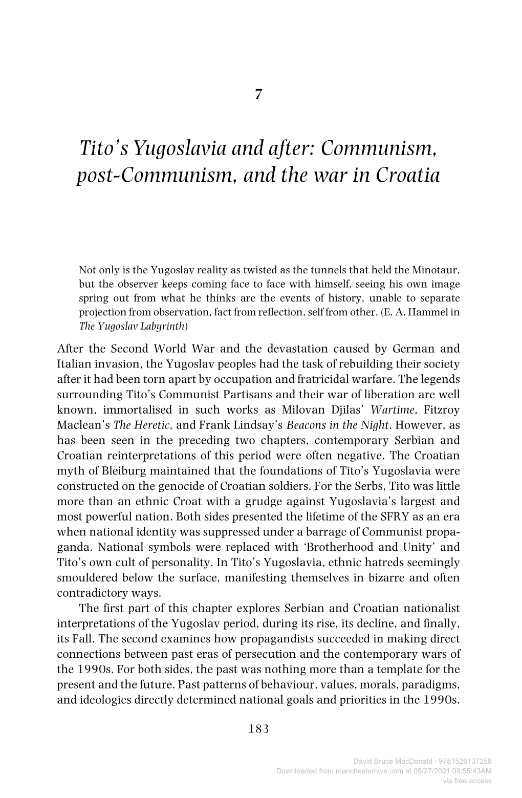 Communism, Post-Communism, and the War in Croatia