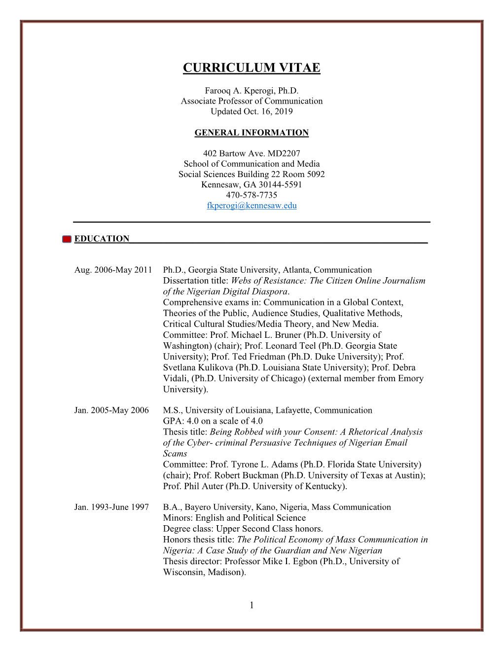 Farooq Kperogi's CV