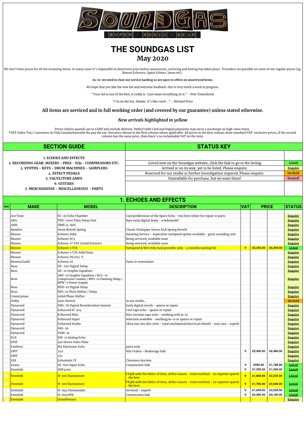 Soundgas Stock List