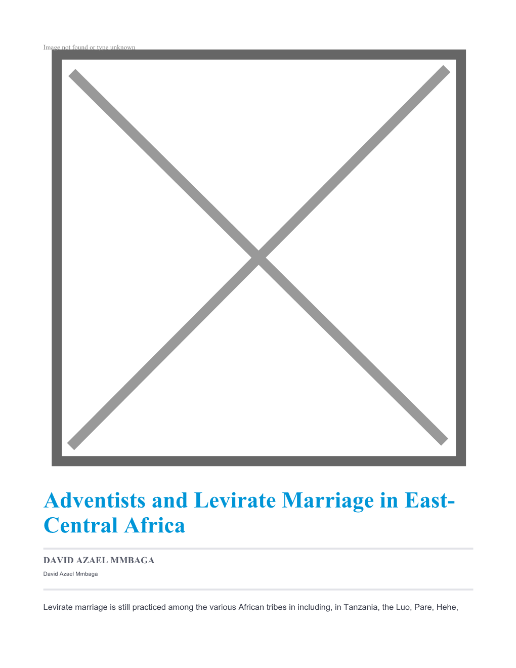 Adventists and Levirate Marriage in East- Central Africa