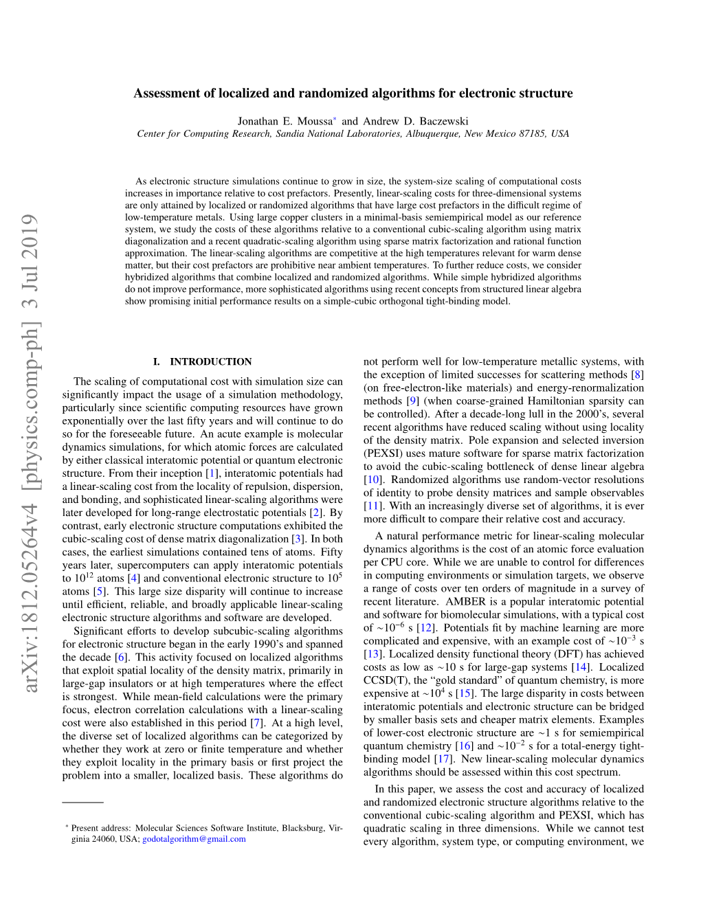 Assessment of Localized and Randomized Algorithms for Electronic Structure
