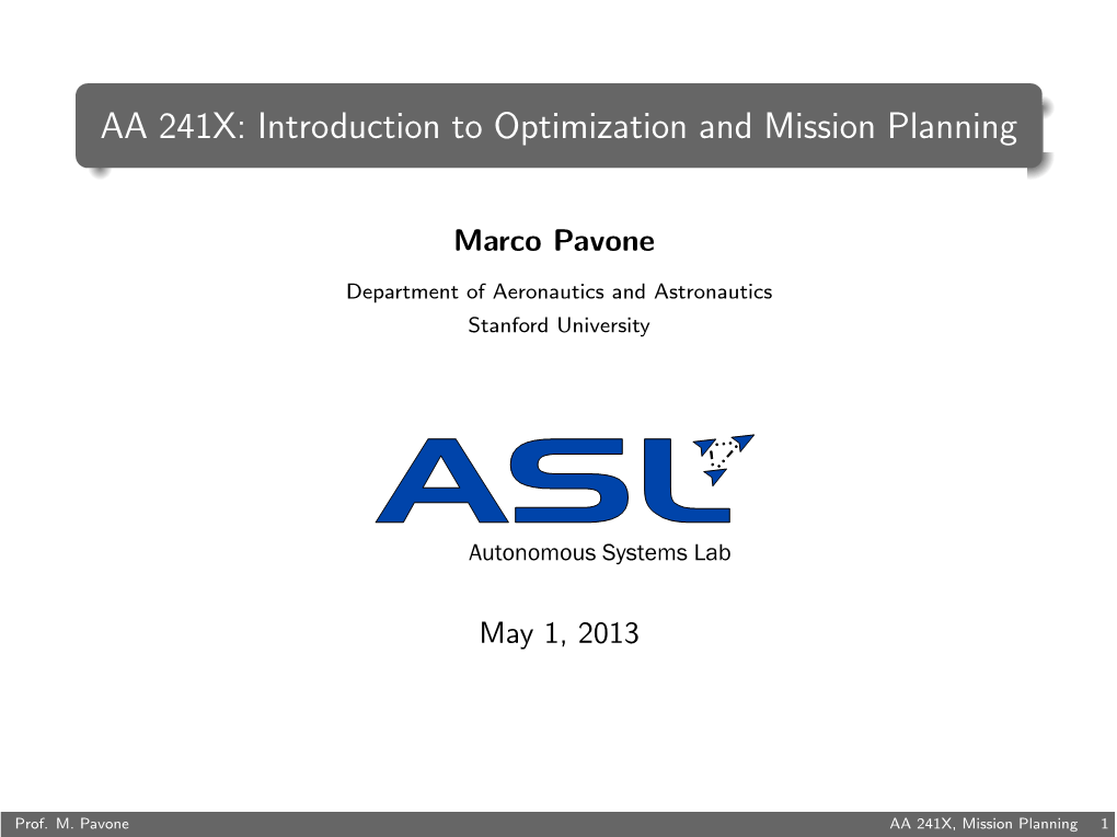 @Let@Token AA 241X: Introduction to Optimization and Mission Planning