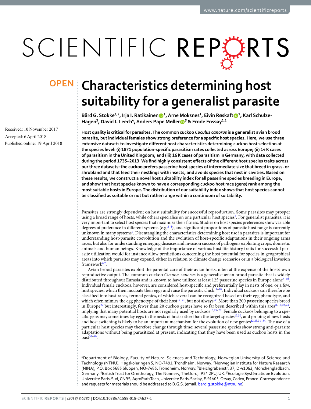 Characteristics Determining Host Suitability for a Generalist Parasite Bård G