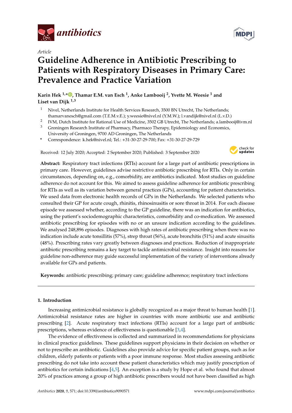 Guideline Adherence in Antibiotic Prescribing to Patients with Respiratory Diseases in Primary Care: Prevalence and Practice Variation