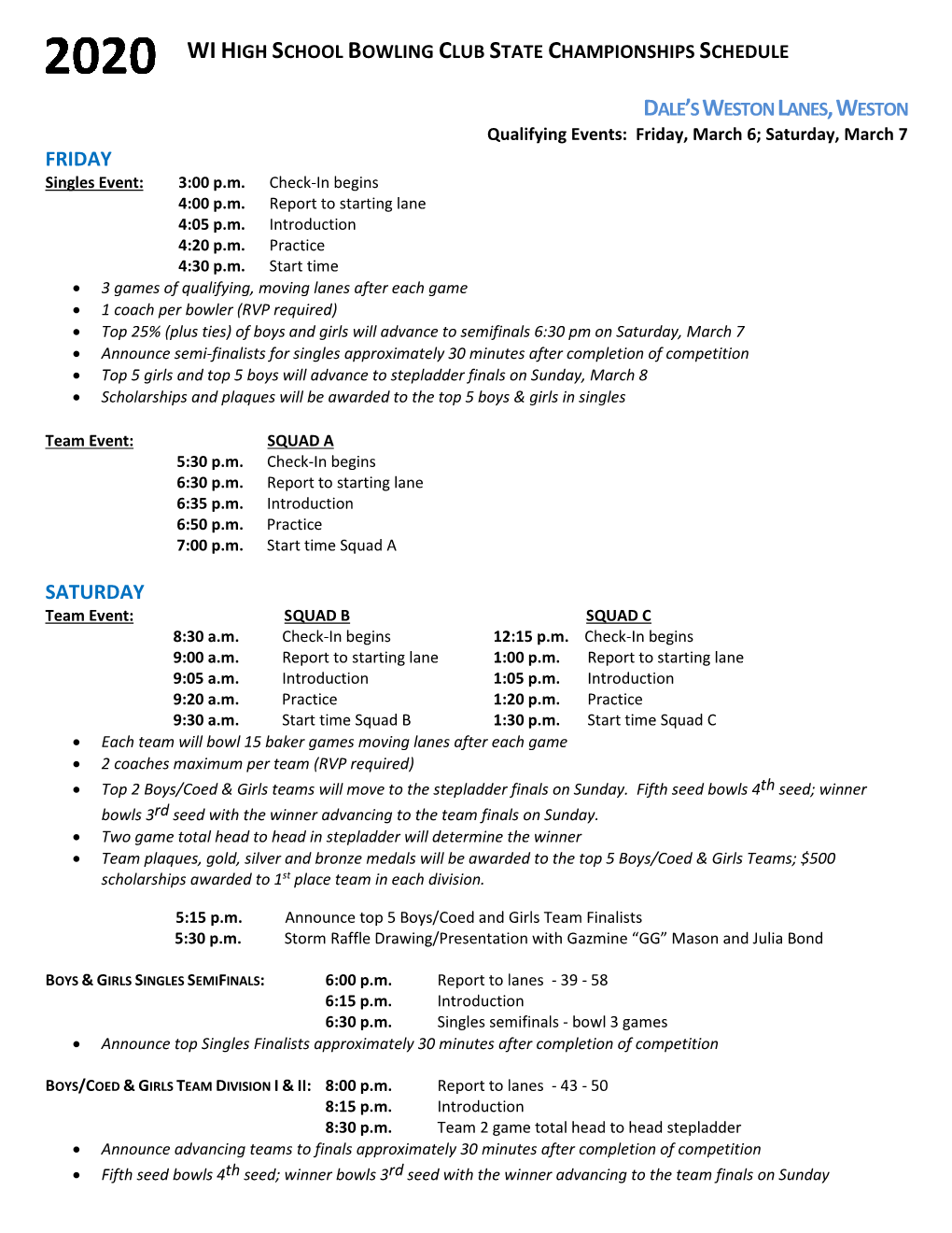 Wi High School Bowling Club State Championships Schedule