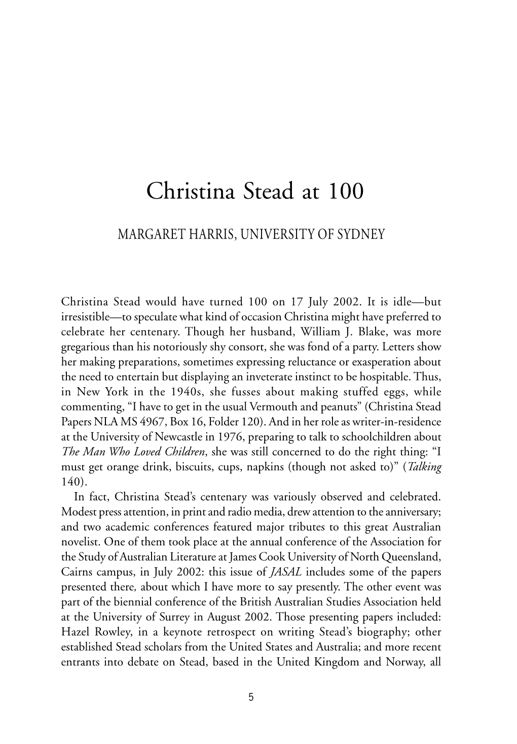 Christina Stead at 100