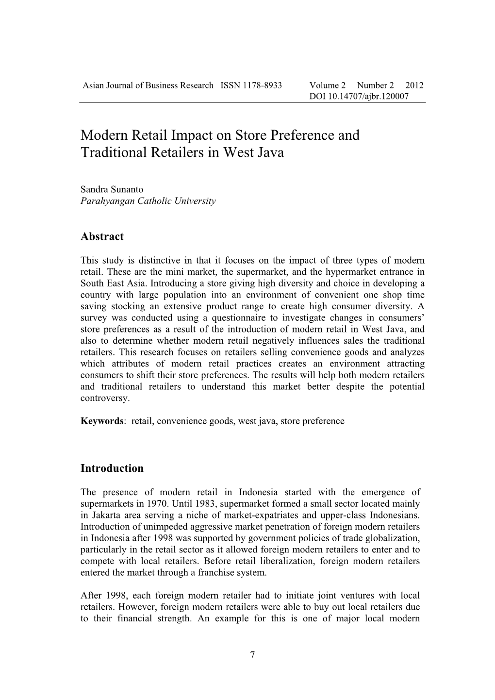 Modern Retail Impact on Store Preference and Traditional Retailers in West Java