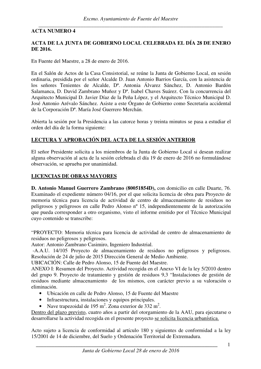 Excmo. Ayuntamiento De Fuente Del Maestre ______ACTA NUMERO 4