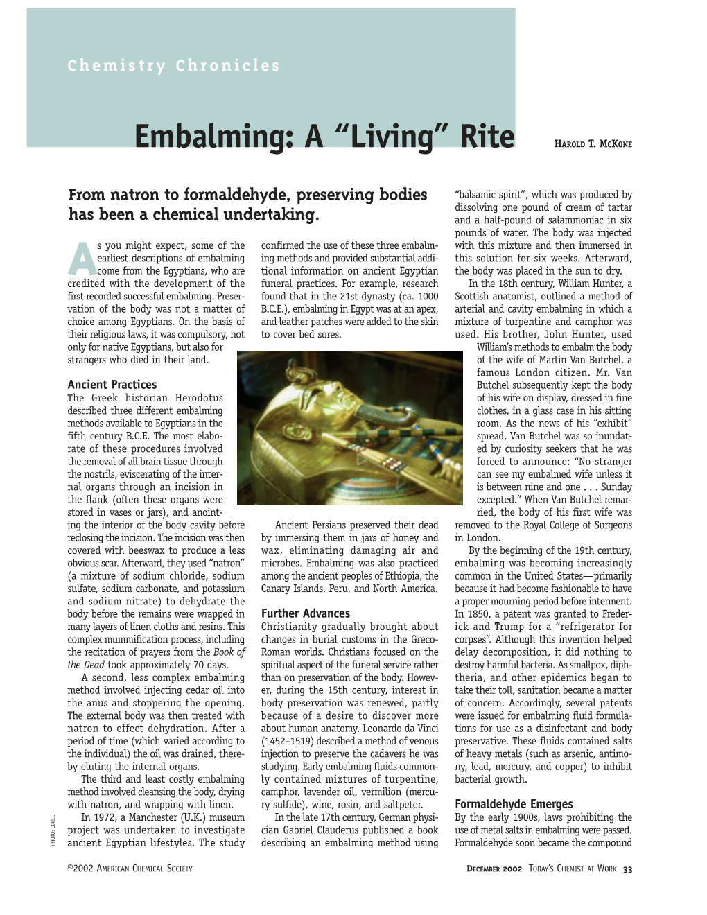 Embalming: a “Living” Rite HAROLD T