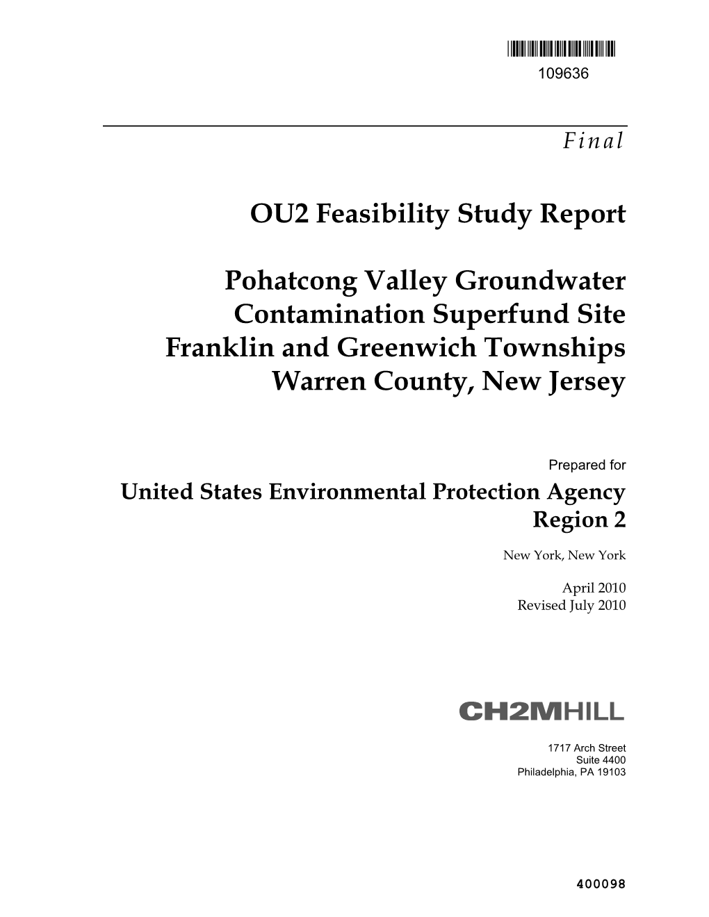 Final OU2 Feasibility Study Report, Pohatcong Valley Groundwater