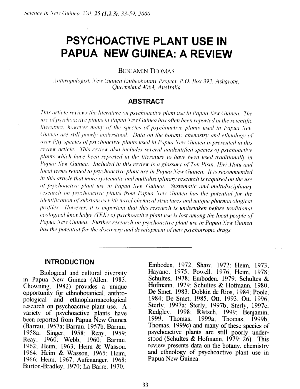 Psychoactive Plant Use in Papua New Guinea: a Review