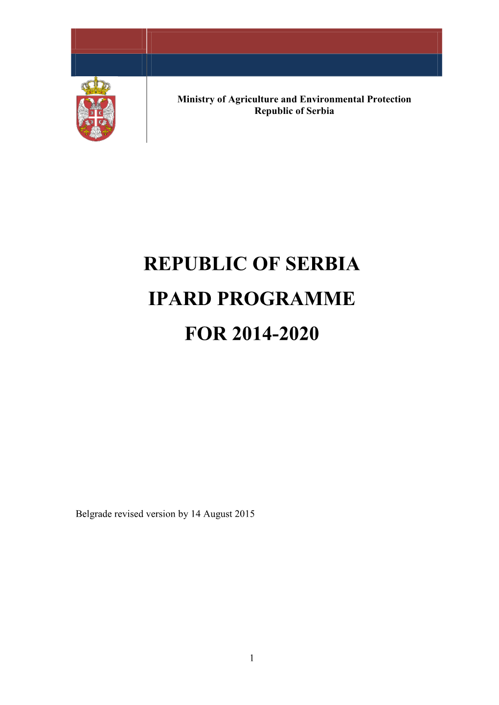 Republic of Serbia Ipard Programme for 2014-2020