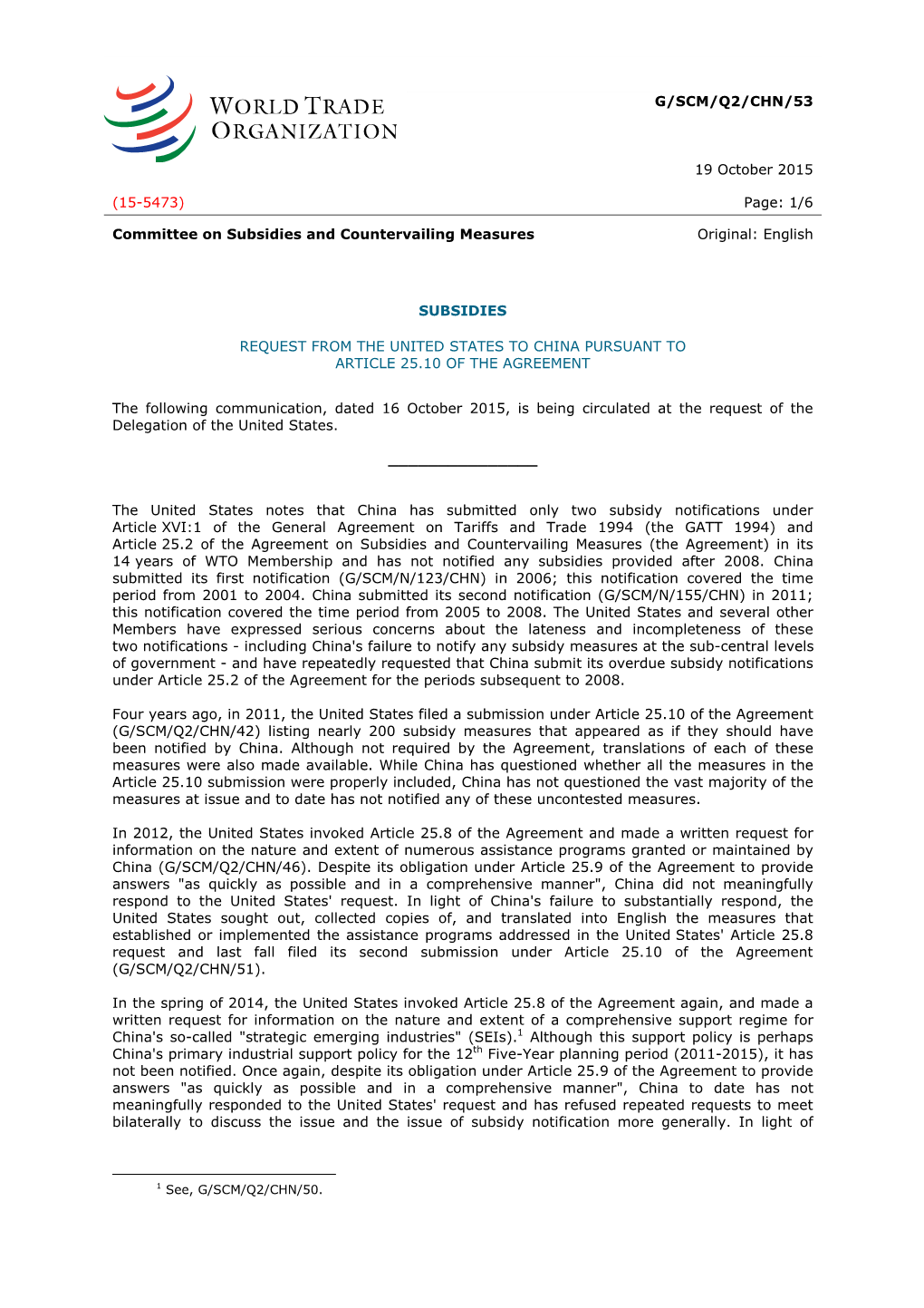 1/6 Committee on Subsidies and Countervailing Measures