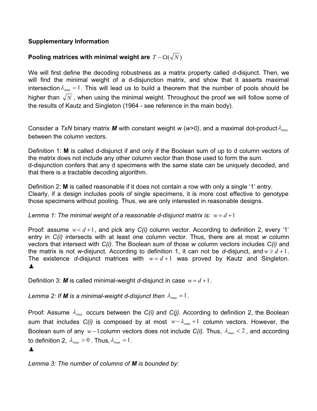 Pooling Matrices with Minimal Weight Are