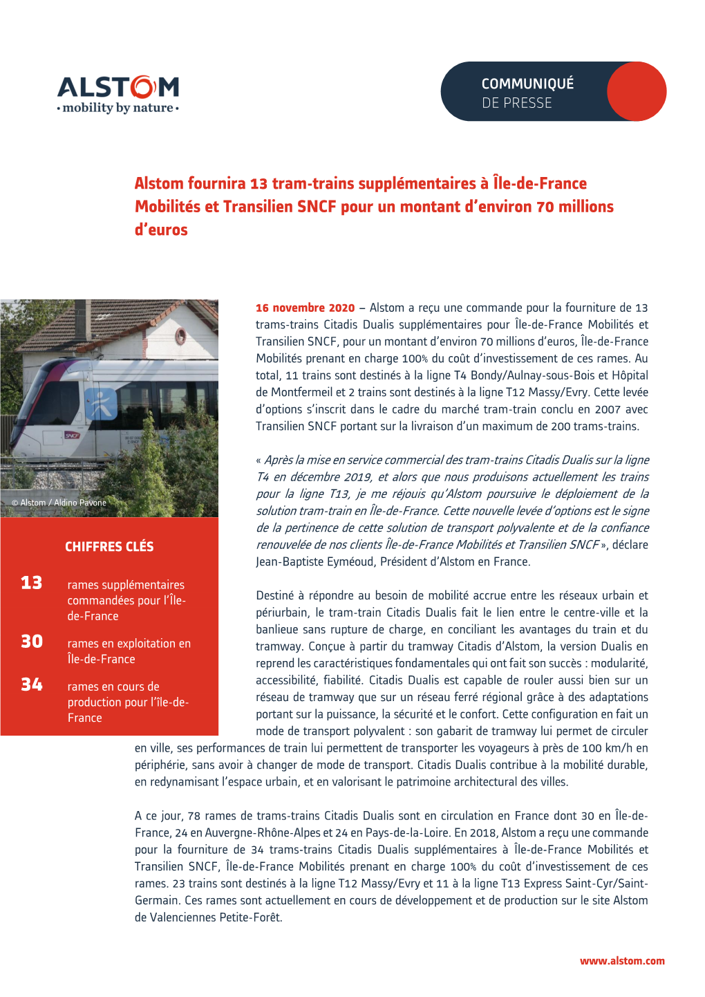 Alstom Fournira 13 Tram-Trains Supplémentaires À Île-De-France Mobilités Et Transilien SNCF Pour Un Montant D'environ 70 M