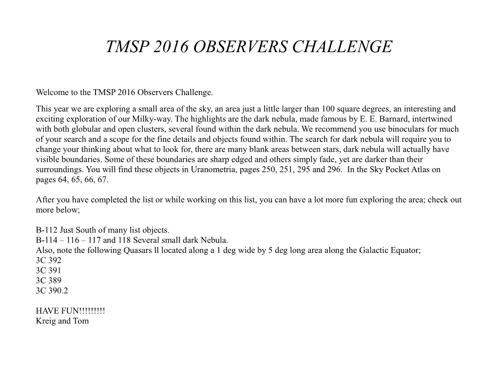 Tmsp 2016 Observers Challenge