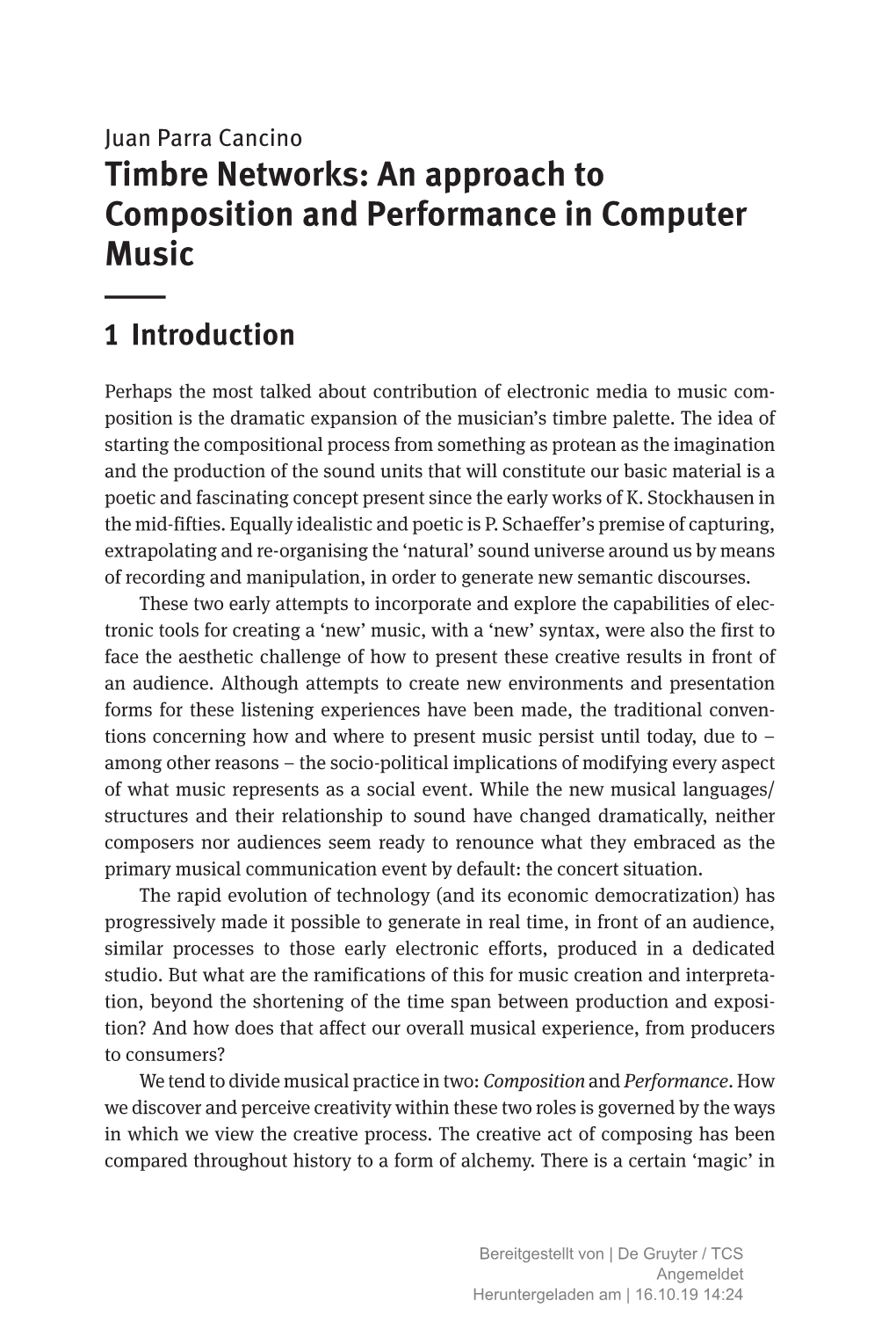 Timbre Networks: an Approach to Composition and Performance in Computer Music