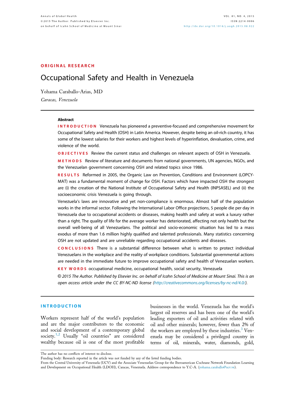 Occupational Safety and Health in Venezuela