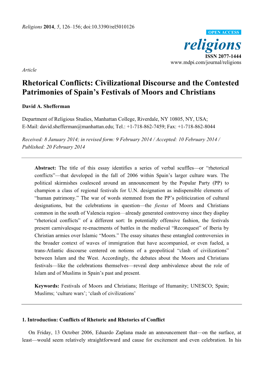 Civilizational Discourse and the Contested Patrimonies of Spain’S Festivals of Moors and Christians
