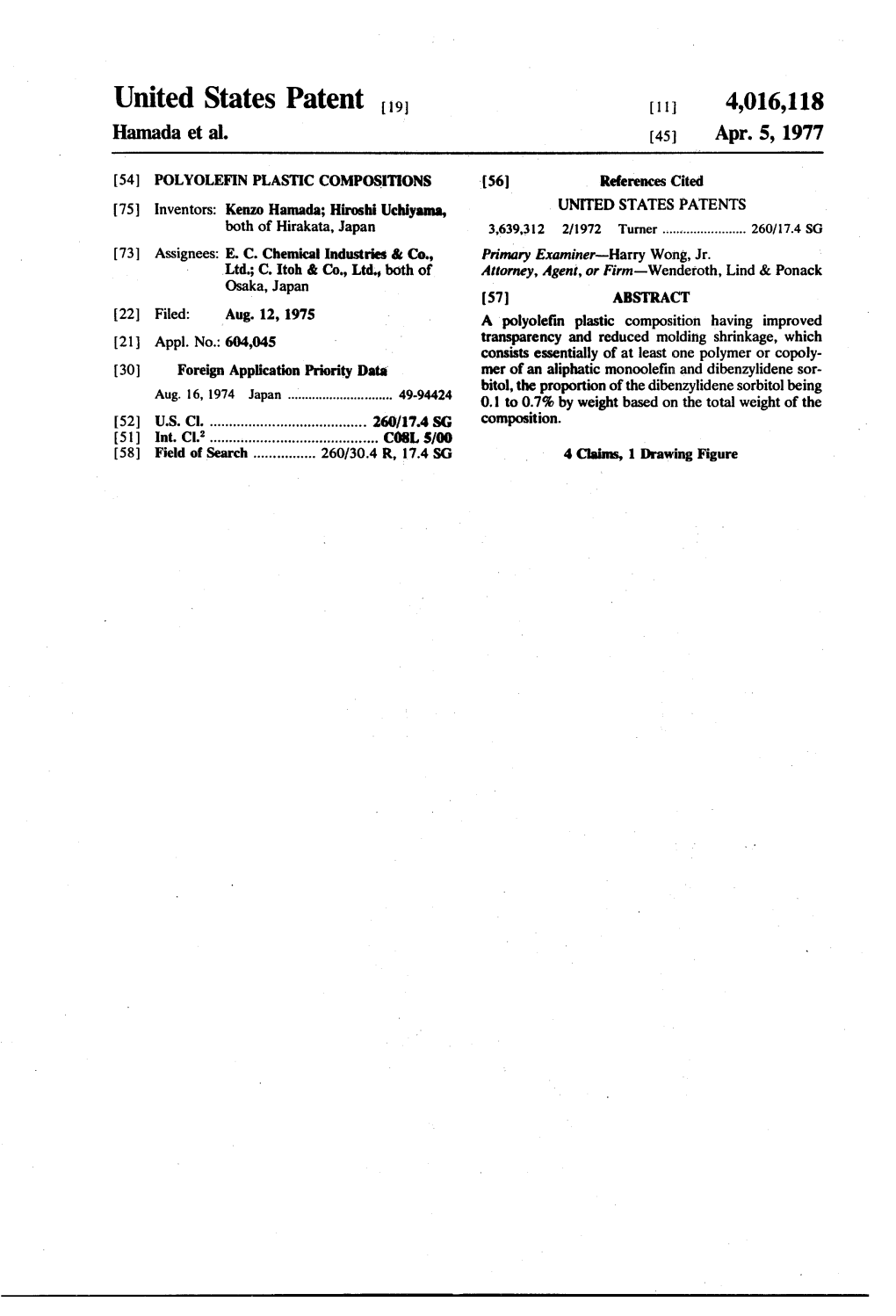 United States Patent to 11 4,016,118 Hamada Et Al