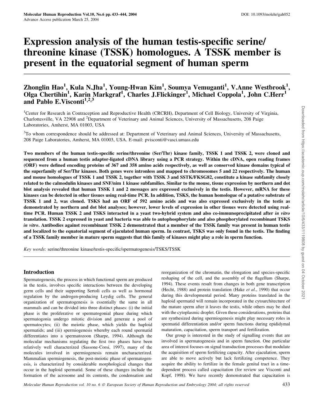 Expression Analysis of the Human Testis-Specific Serine/ Threonine Kinase