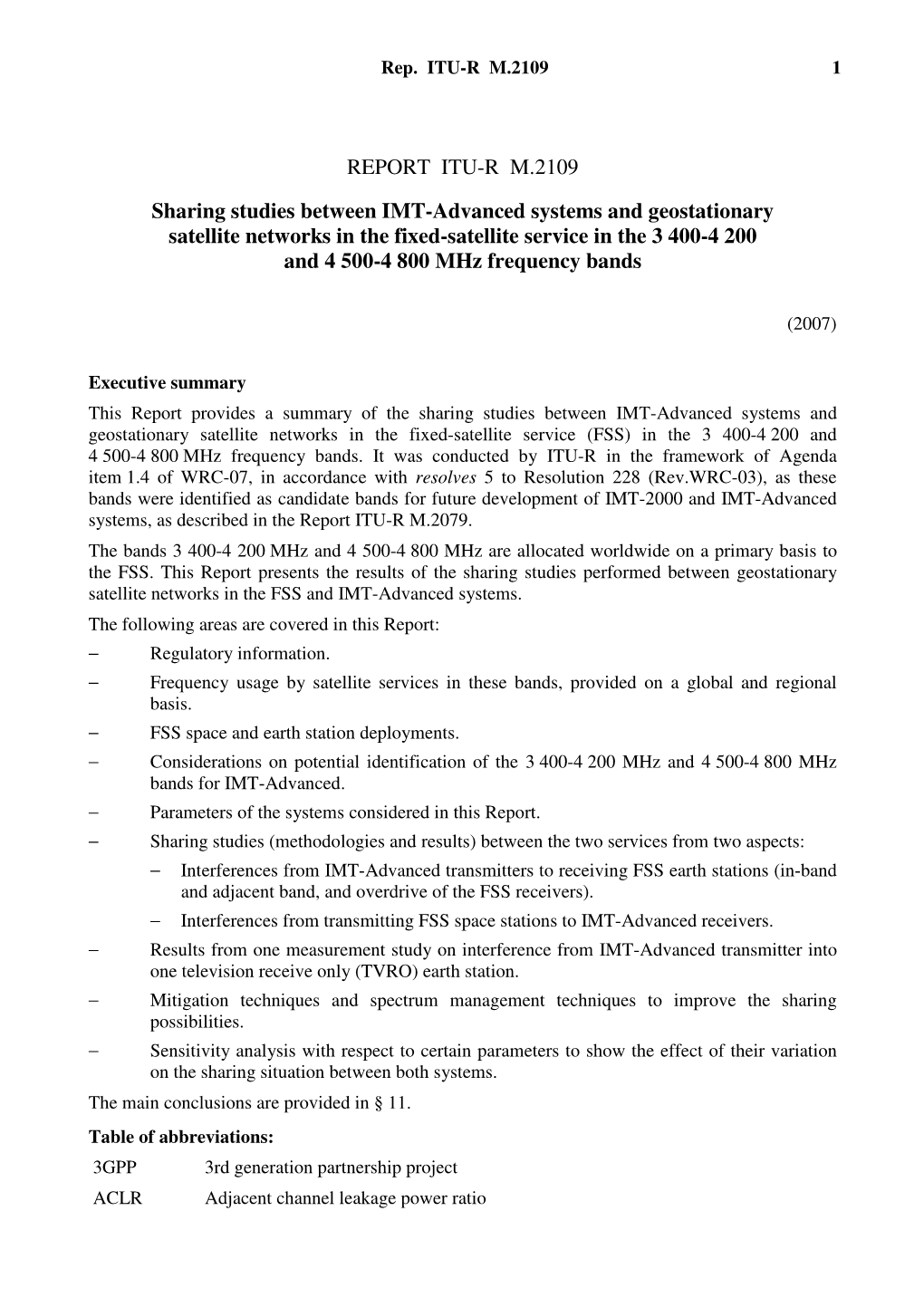 REPORT ITU-R M.2109 Sharing Studies Between IMT-Advanced