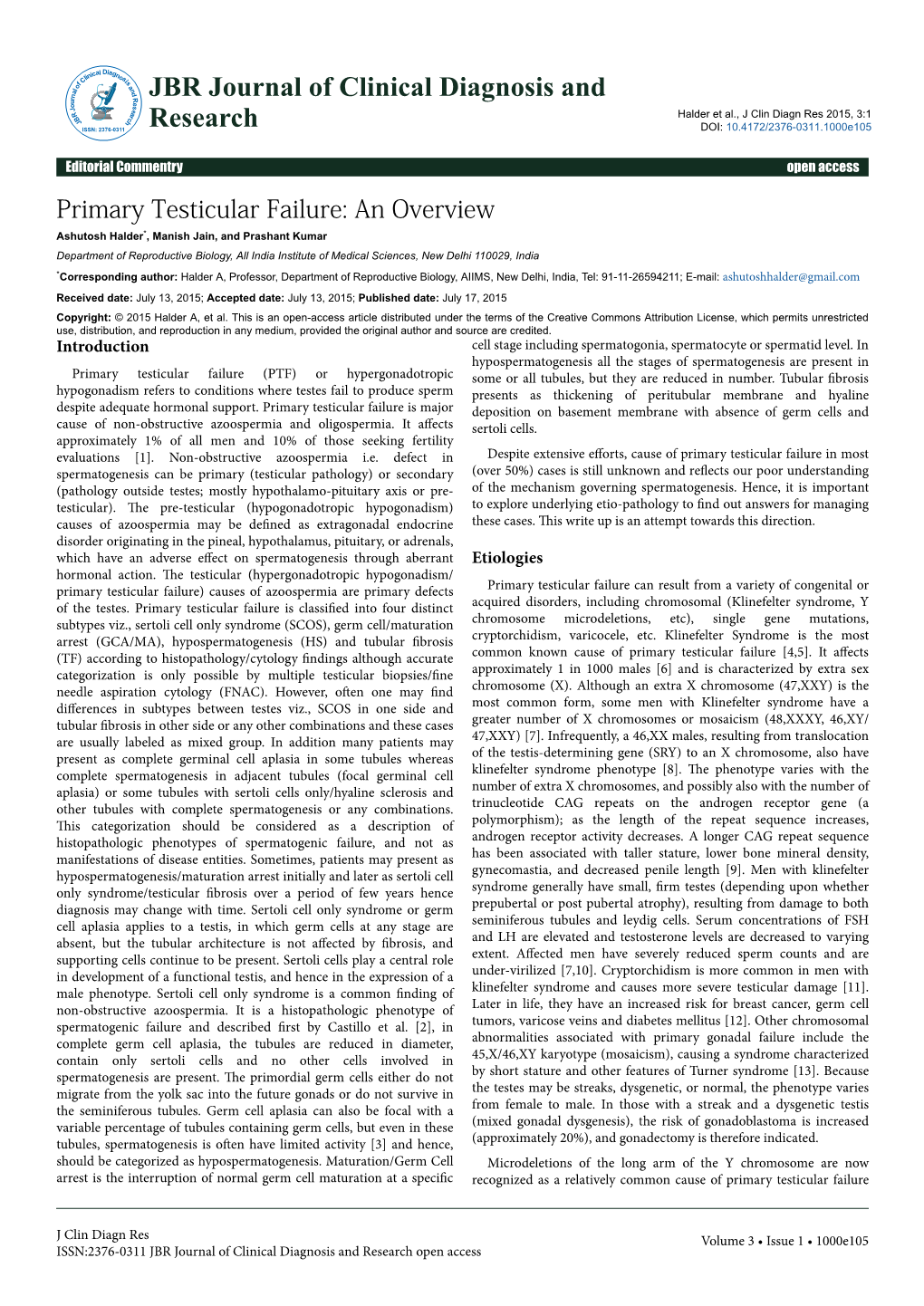 Primary Testicular Failure: an Overview