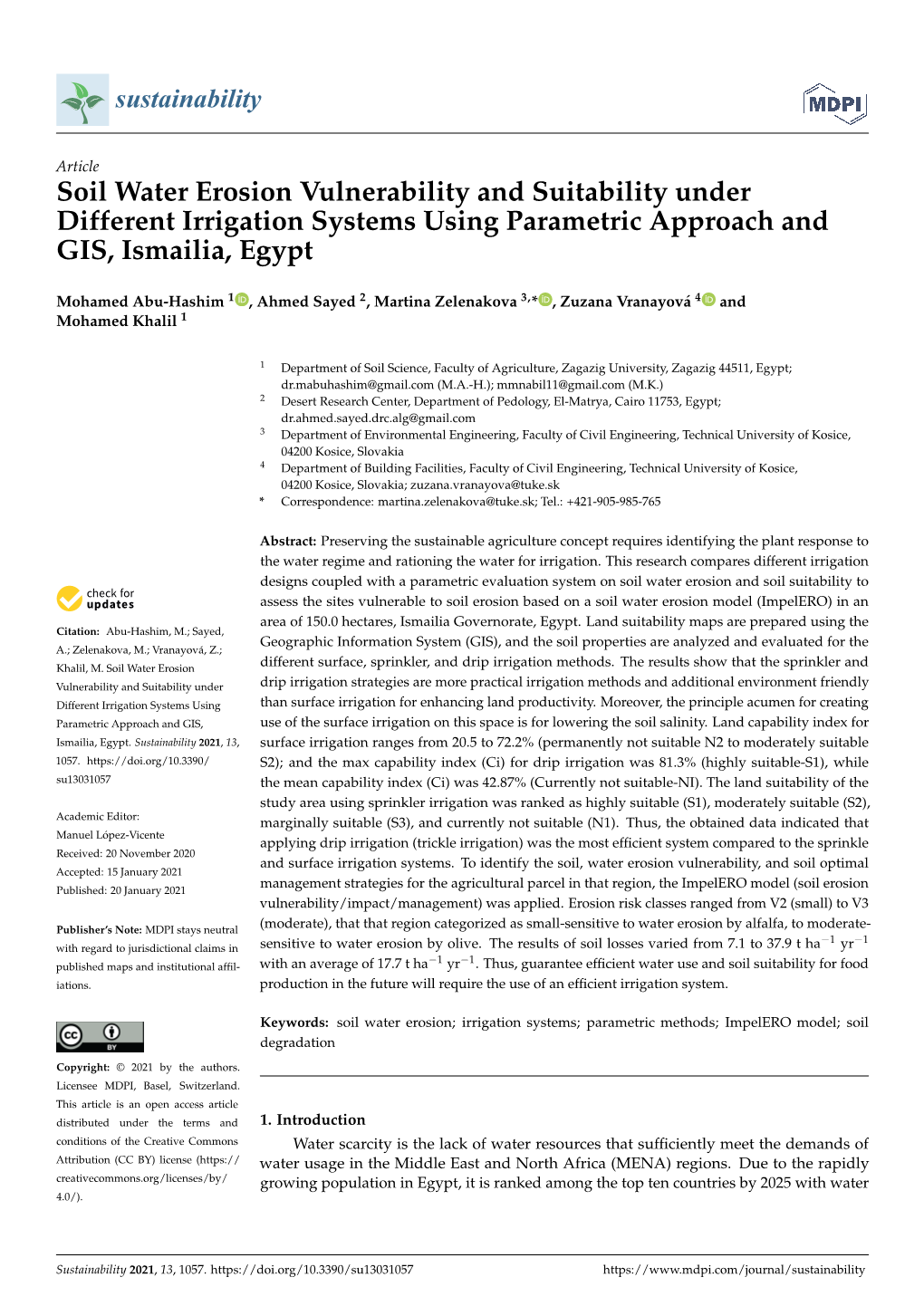 Soil Water Erosion Vulnerability and Suitability Under Different Irrigation Systems Using Parametric Approach and GIS, Ismailia, Egypt