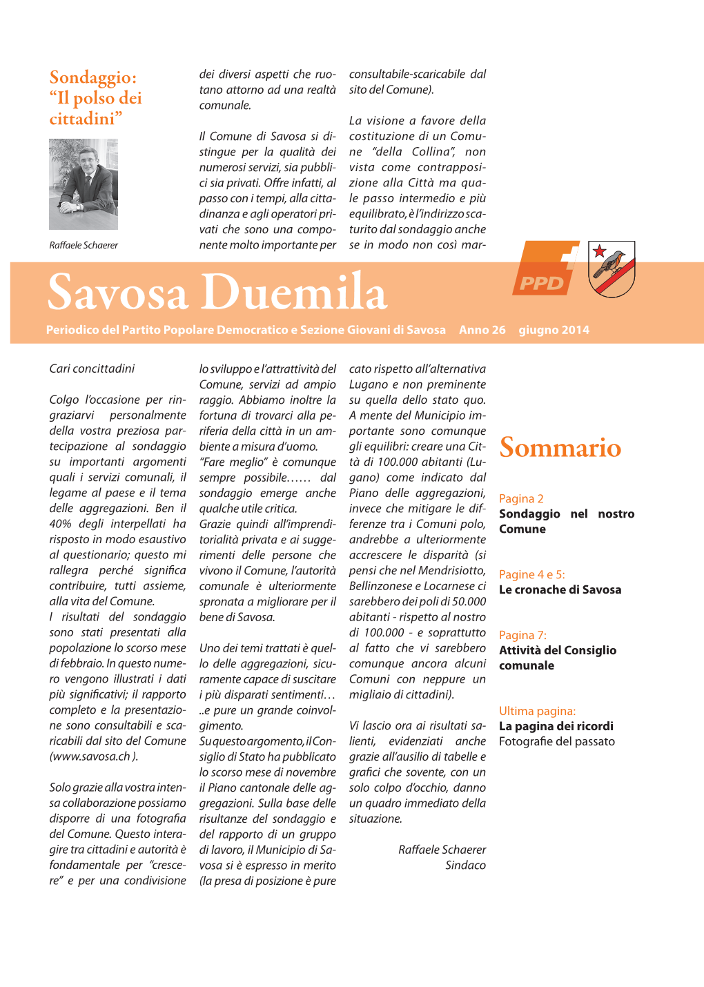 Savosa Duemila Periodico Del Partito Popolare Democratico E Sezione Giovani Di Savosa Anno 26 Giugno 2014