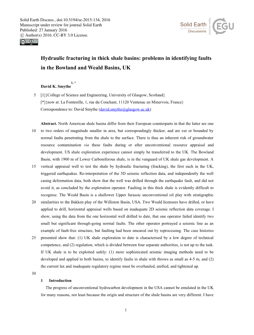 Hydraulic Fracturing in Thick Shale Basins: Problems in Identifying Faults in the Bowland and Weald Basins, UK