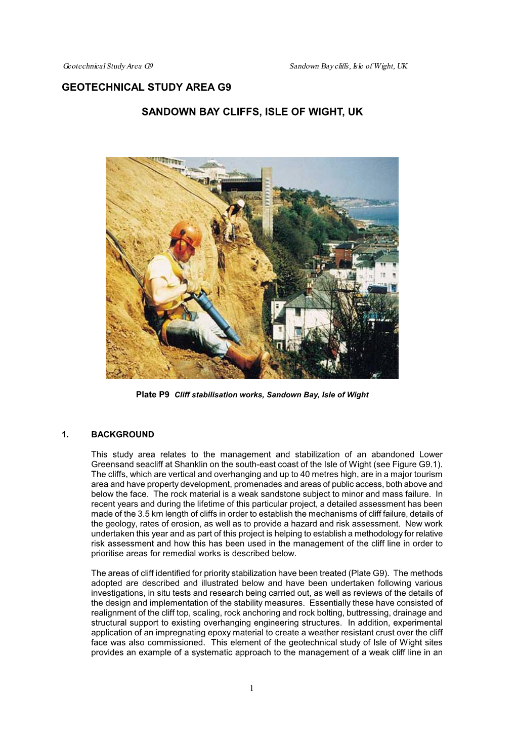 Geotechnical Study Area G9 Sandown Bay Cliffs, Isle of Wight, UK