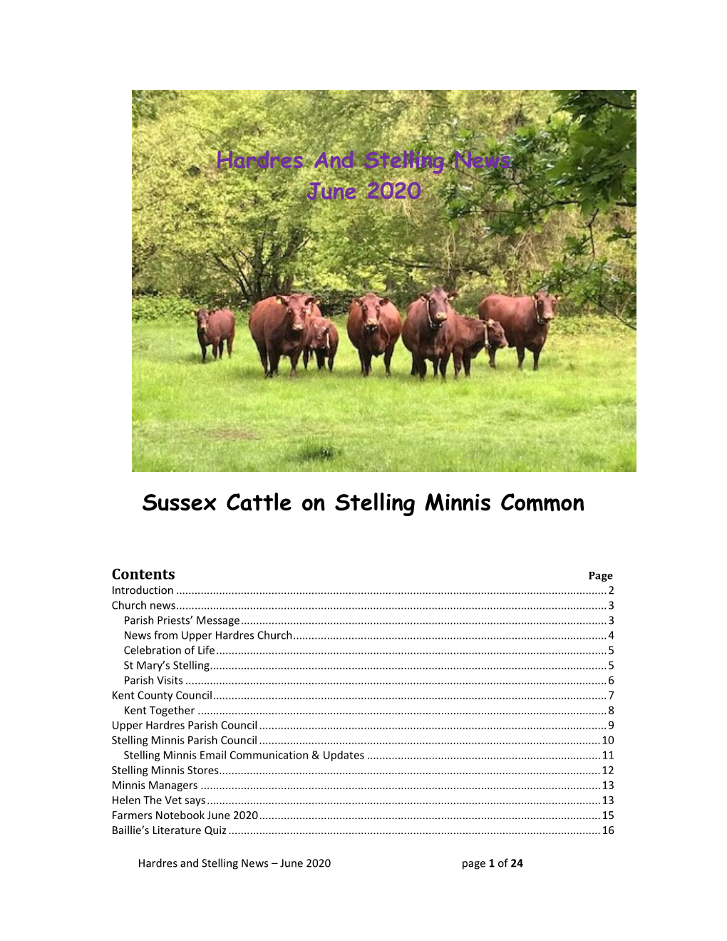 Hardres and Stelling News June 2020 Sussex Cattle on Stelling Minnis