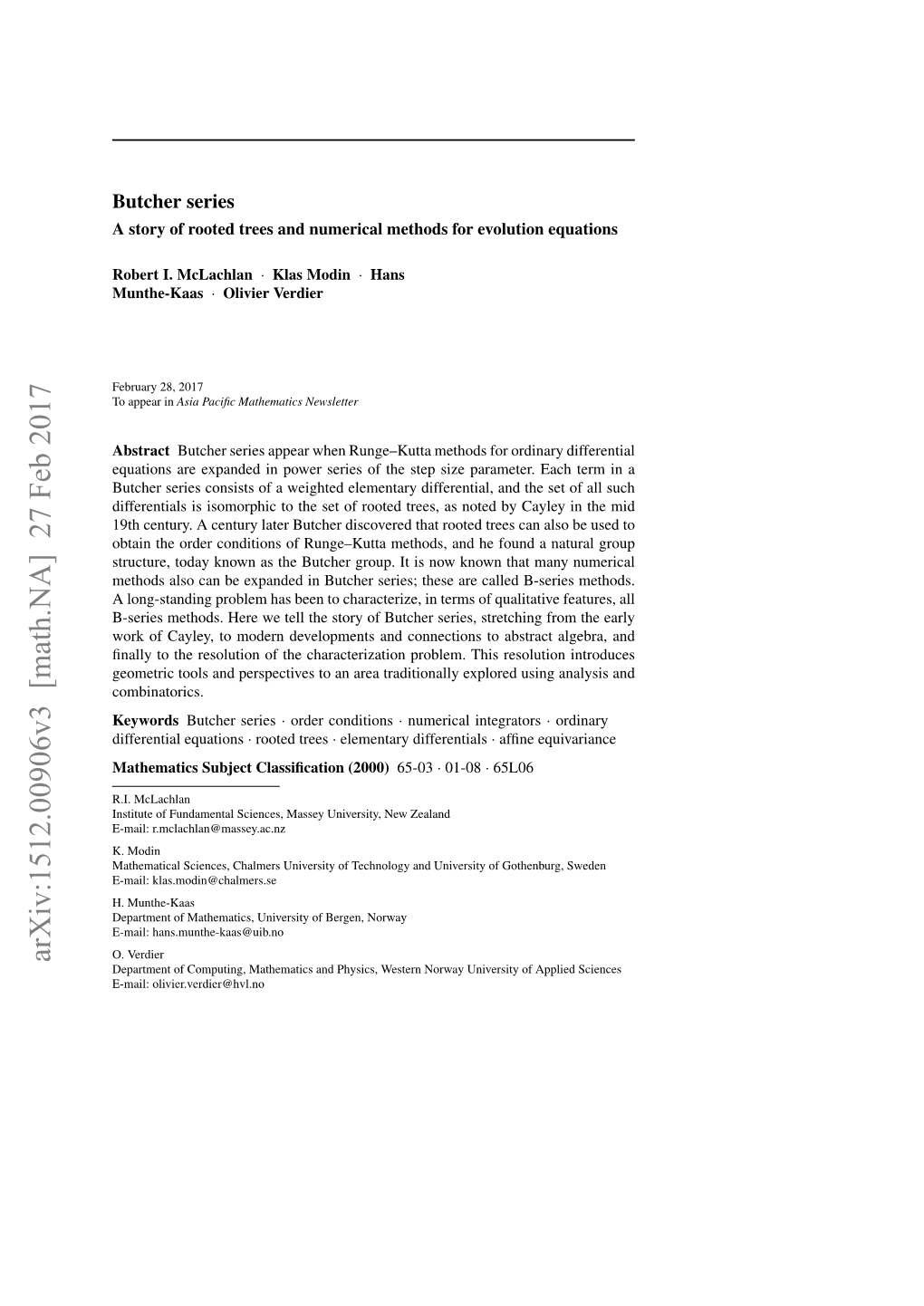 Arxiv:1512.00906V3 [Math.NA] 27 Feb 2017