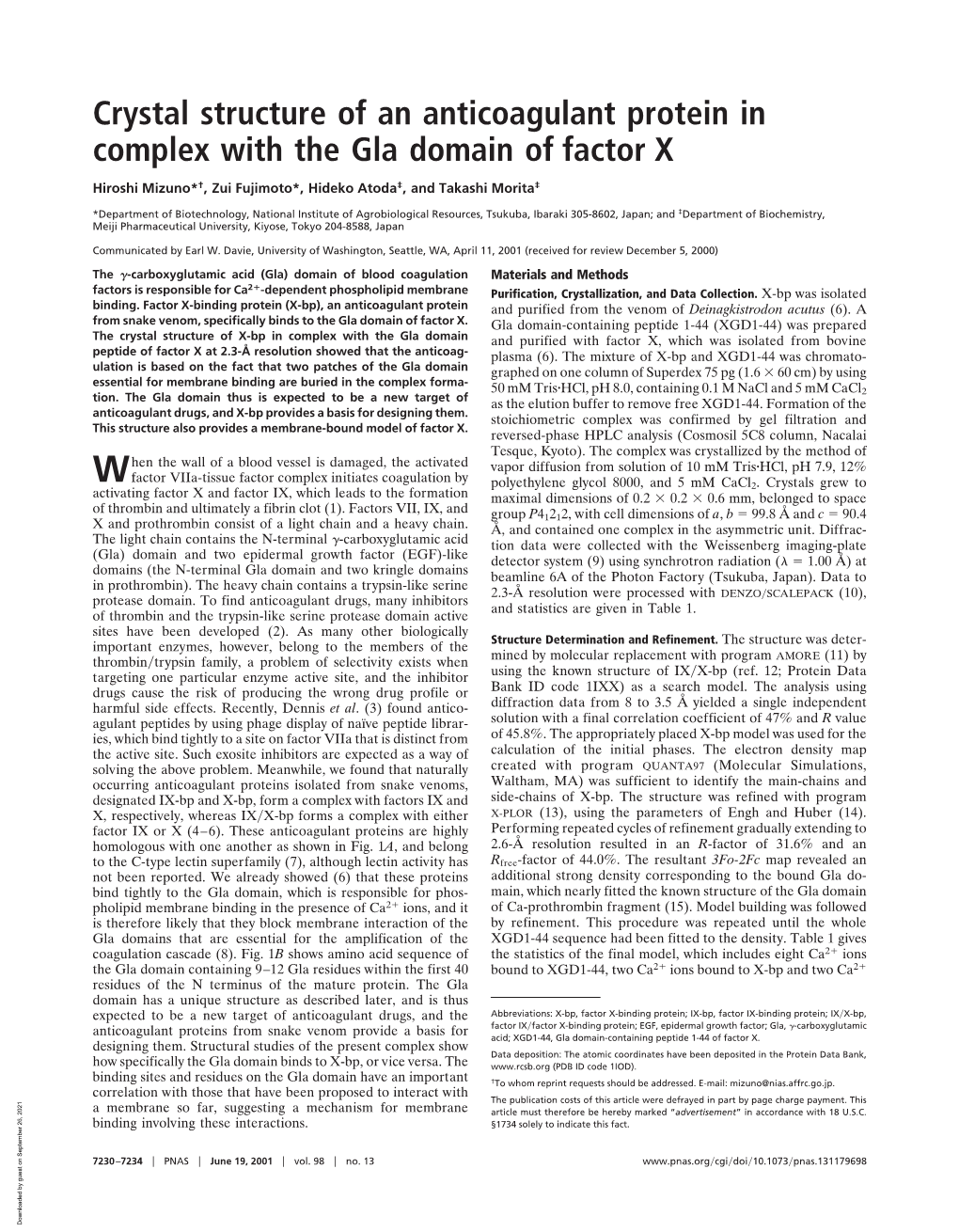 Crystal Structure of an Anticoagulant Protein in Complex with the Gla Domain of Factor X