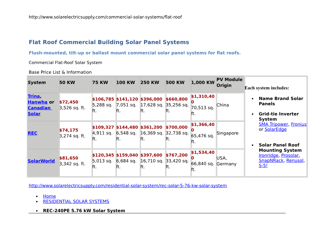 Flat Roof Commercial Building Solar Panel Systems