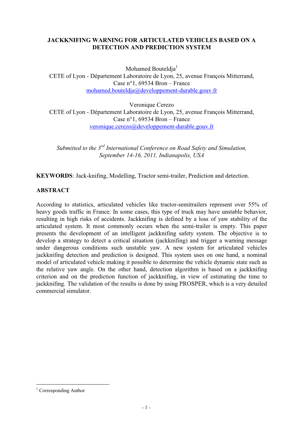 Jackknifing Warning for Articulated Vehicles Based on a Detection and Prediction System