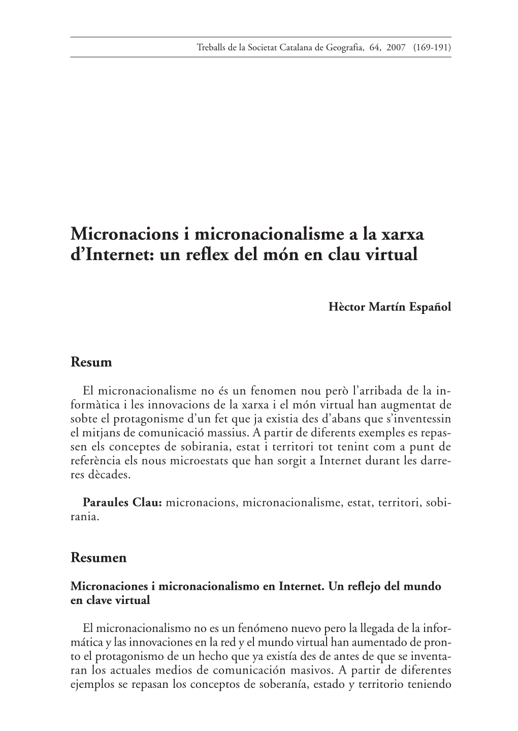 Micronacions I Micronacionalisme a La Xarxa D'internet: Un Reflex Del Món