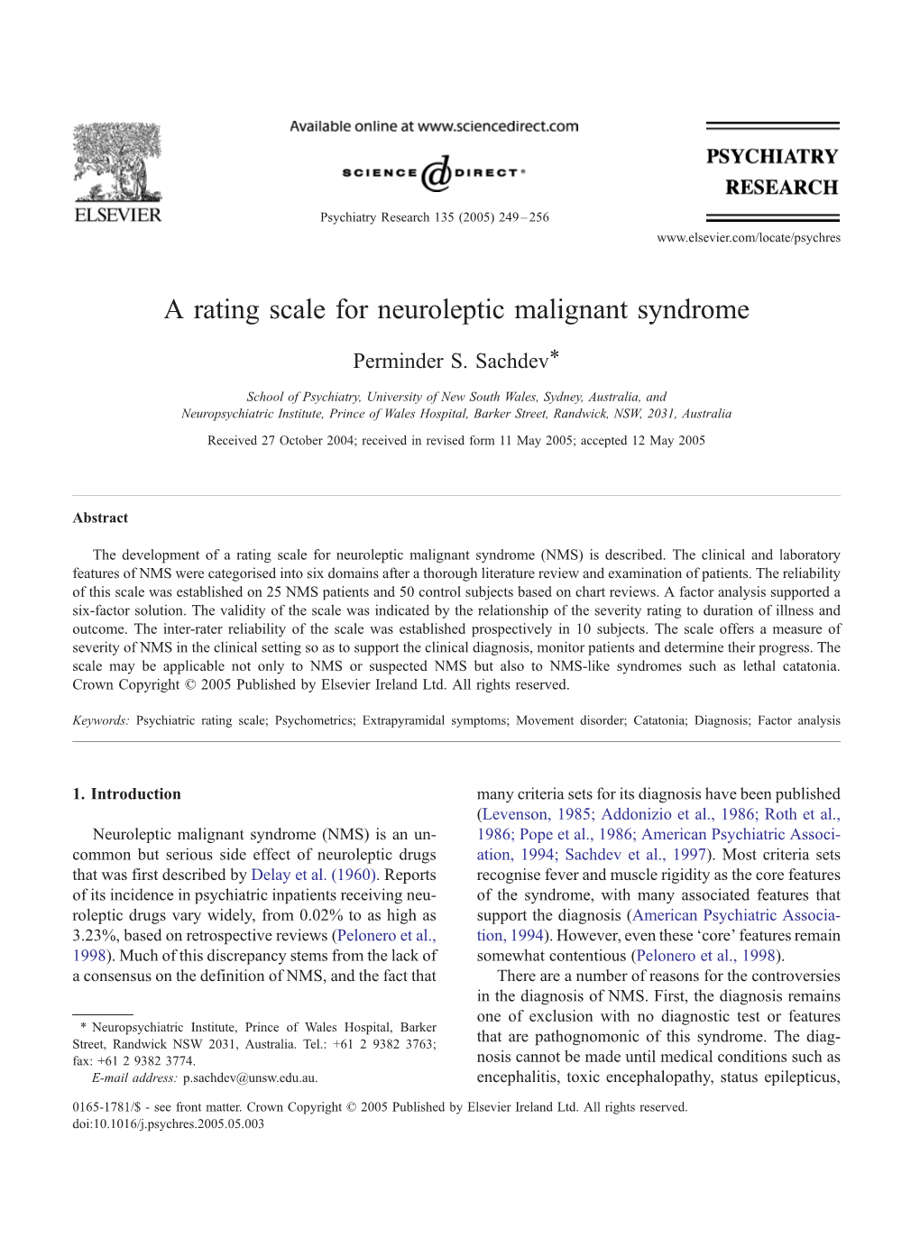 A Rating Scale for Neuroleptic Malignant Syndrome