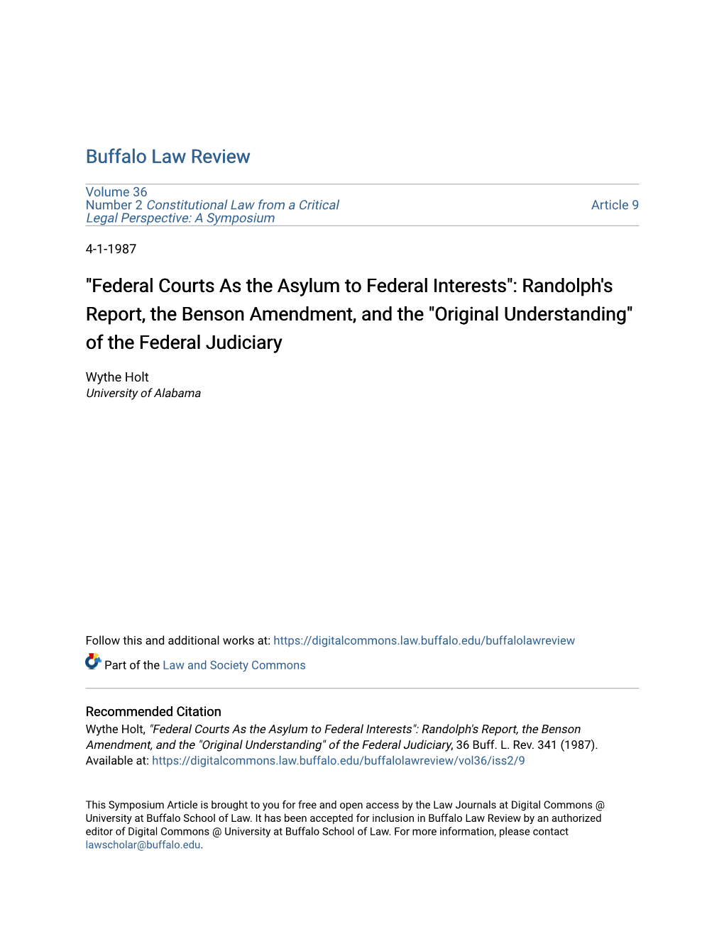 Federal Courts As the Asylum to Federal Interests