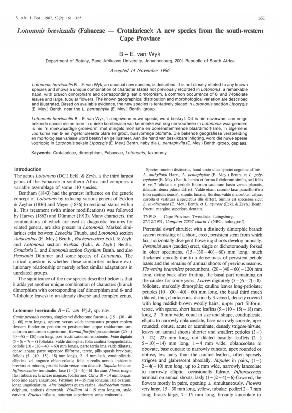 Lotononis Brevicaulis (Fabaceae — Crotalarieae) : a New Species From