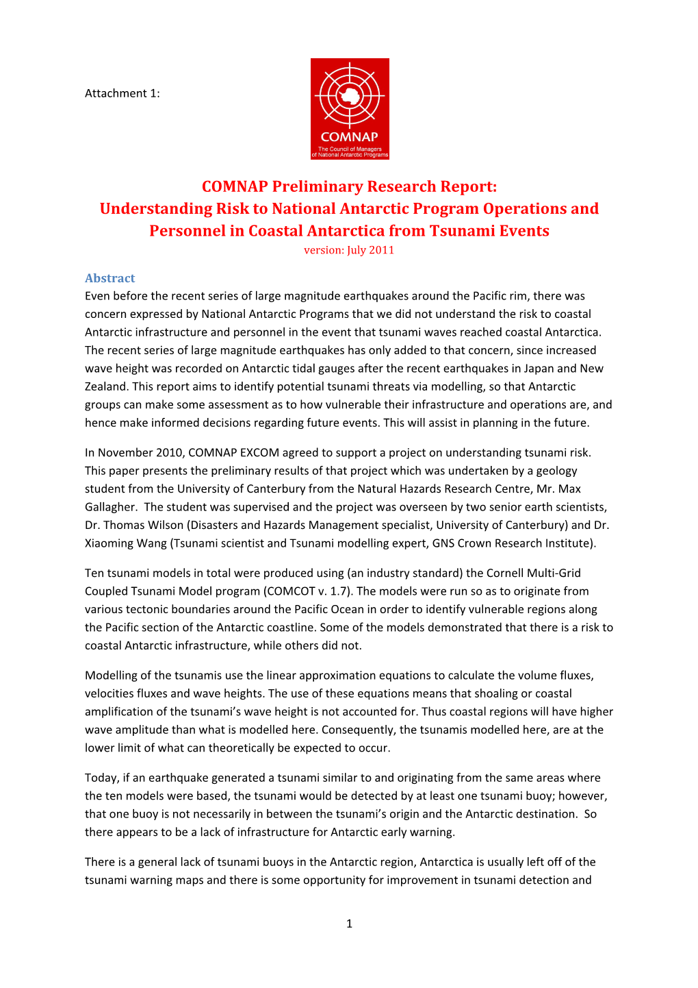 COMNAP Preliminary Research Report: Understanding Risk To